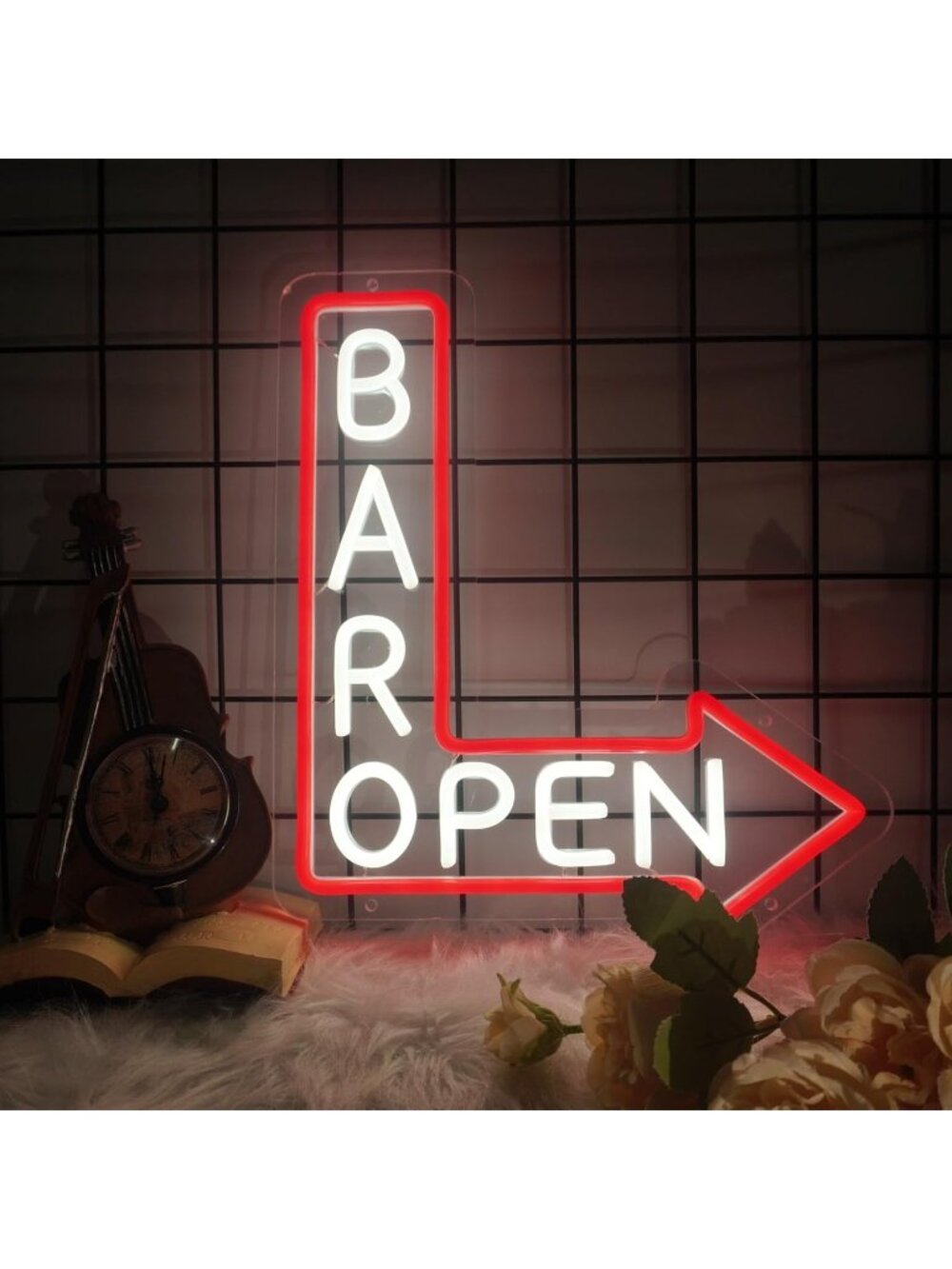 Bar Open LED Neon Sign Red White Dimmable LED Bar Open Neon Light Bar Theme